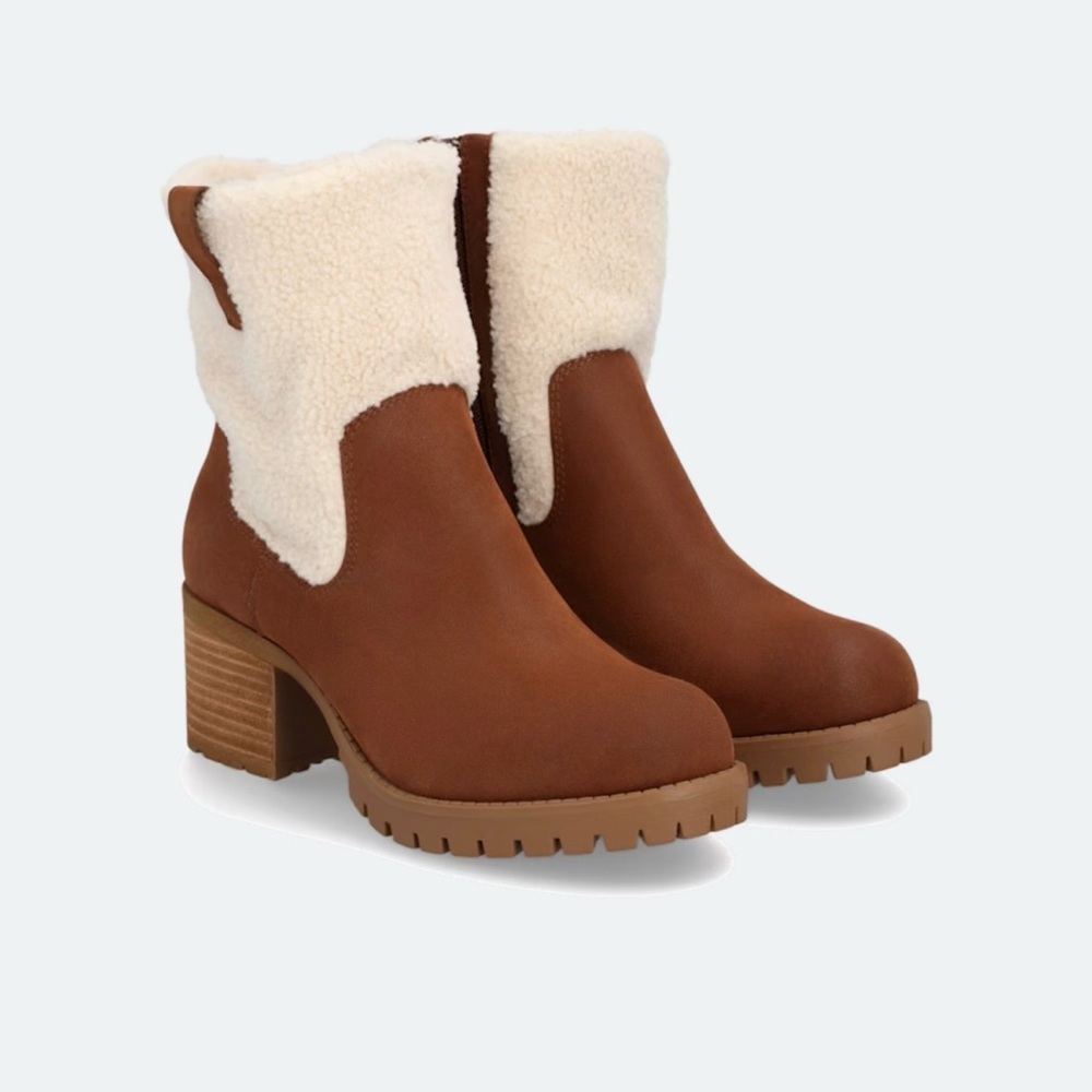 MIA Brown Heeled Boots with Cream Shearling